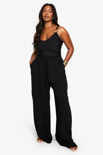 Black Plus Beachwear Essentials Wide Leg Trousers