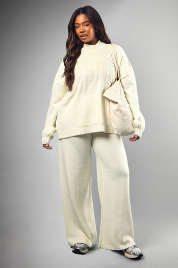 Plus Dsgn Studio Hoodie and Wide Leg Trouser Co-ord ecru