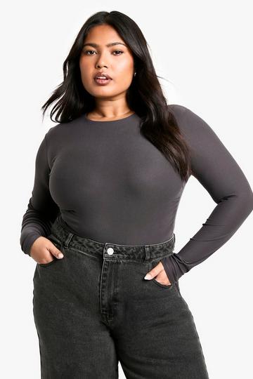 Plus Double Layer Ruched Long Sleeve Top charcoal