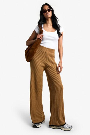 Knitted Contrast Trim Trouser camel