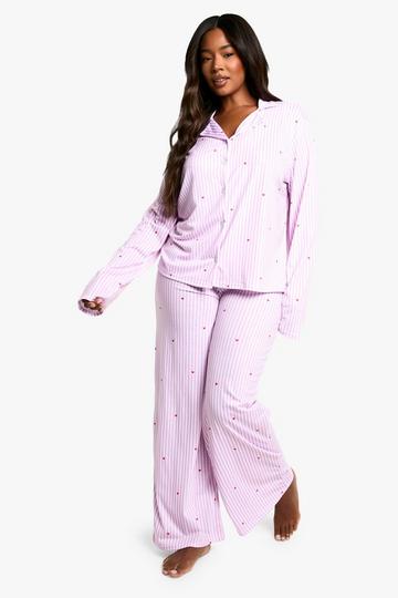 Plus Hartjes Pyjama Set Met Broek En Krijtstrepen pink