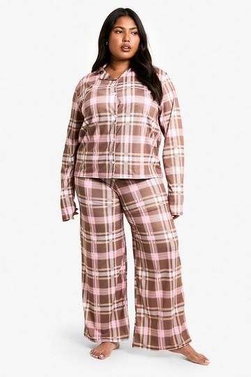 Plus Check Print Long PJ Set chocolate