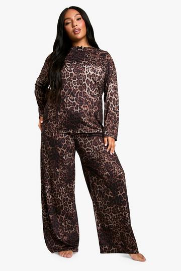 Plus Luipaardprint Pyjama Set Met Lange Mouwen En Broek leopard