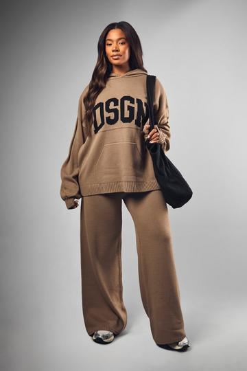 Plus Dsgn Studio Hoodie and Wide Leg Trouser Co-ord taupe