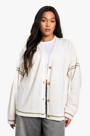 Plus Oversized Gebreide Boyfriend Cardigan cream