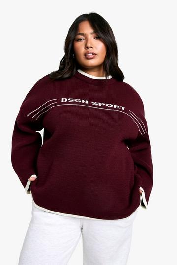 Plus DSGN Contrast Trim Crew Neck Jumper wine