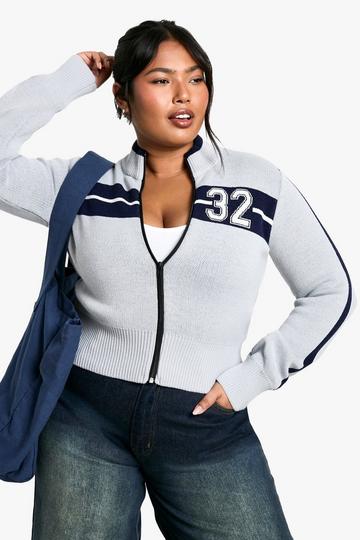 Plus Varsity Zip Through Cardigan grey