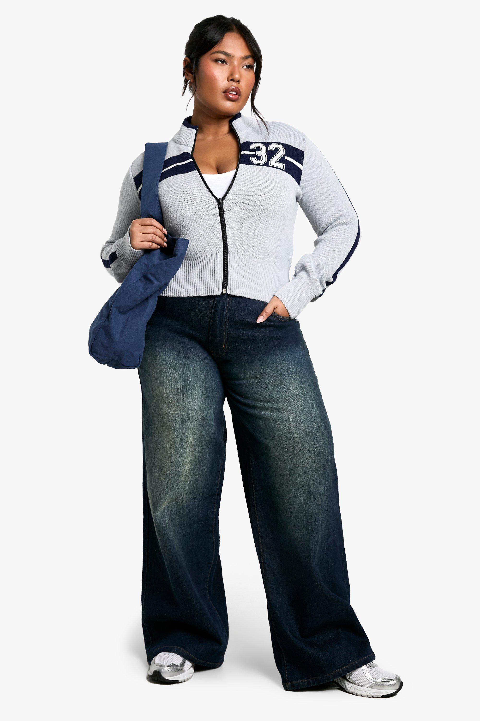Plus Varsity Zip Through Cardigan