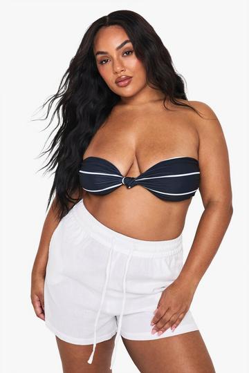 Leopard Multi Plus Swimwear Essentials Stripe Bandeau Bikini Top