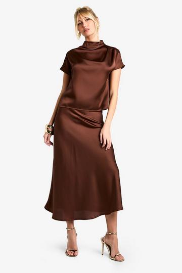 Satin Slip Midaxi Skirt chocolate