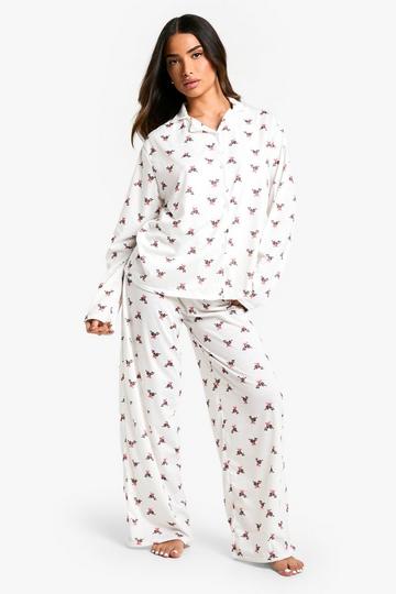 White Petite Mistletoe Print Pyjama Set