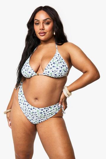 Plus Ditsy Floral beaded Asymmetric Tie Side Bikini Brief purple