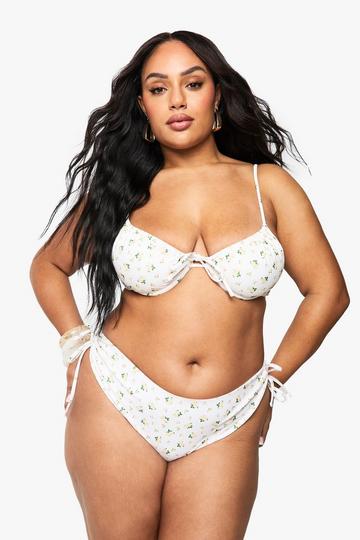 Plus Ditsy Floral Ruched Bum Tie Side Bikini Brief yellow