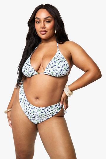 Plus Ditsy Floral Beaded Triangle Bikini Top purple