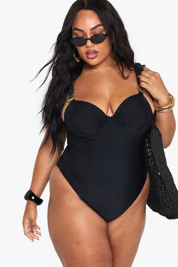 Plus Sunshine Trim Balcony Swimsuit black