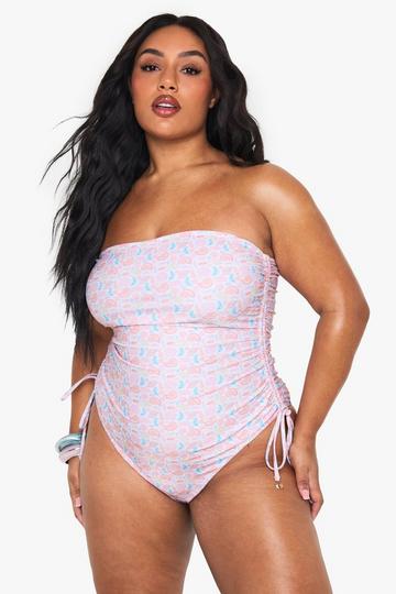 Plus Soft-Shell Bandeau Badpak Met Parel Zoom khaki
