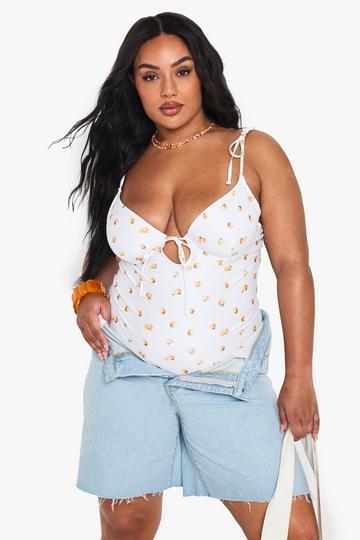 Plus Tangerine Print Bandeau Swimsuit orange