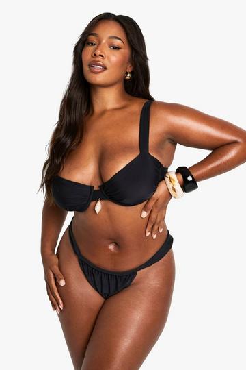Black Plus Shell Trim Underwire Bikini Top