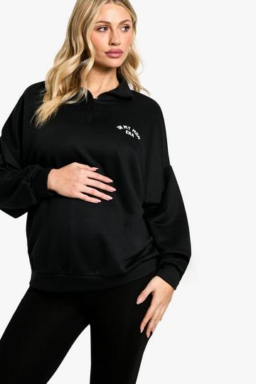 Maternity In My Mom Era Slogan Half Zip Jumper black