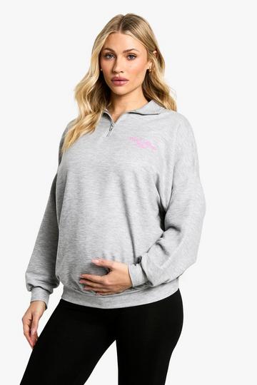 Maternity Cool Moms Club Slogan Half Zip Jumper grey marl