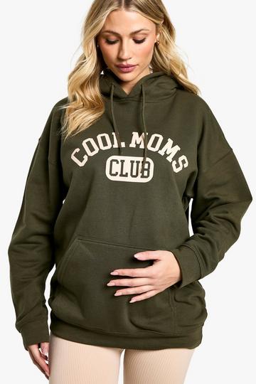 Maternity Cool Moms Club Slogan Oversized Hoodie khaki