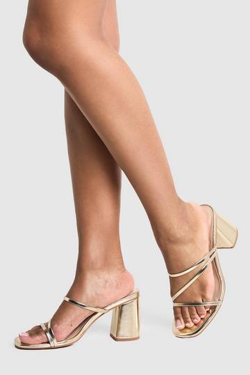 Wide Fit Asymmetric Low Block Heeled Mules gold