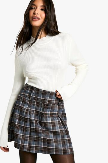 Check Print Pleated Mini Skirt brown