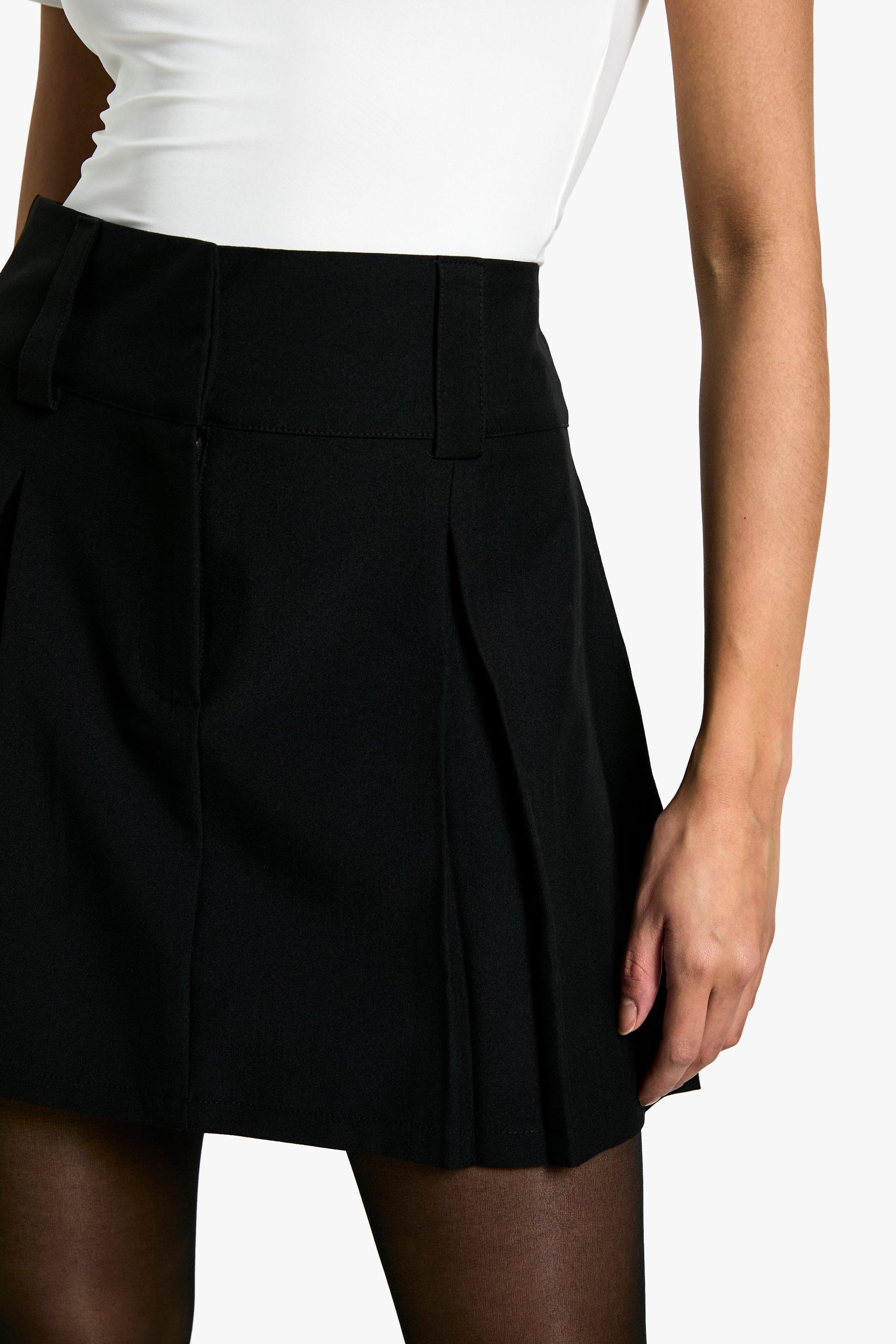 Plain Pleated High Waisted Mini Skirt