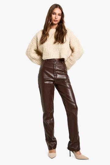 High Waisted Pu Pants brown