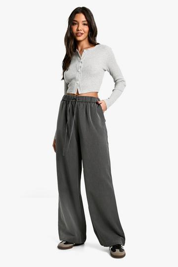 Drawstring Woven Wide Leg Trouser grey