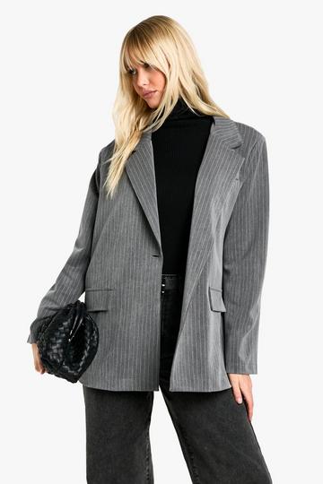 Oversized Getailleerde Blazer Met Krijtstrepen grey