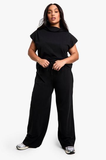 Plus Top Met Hoge Hals, Losse Col En Broek Set black