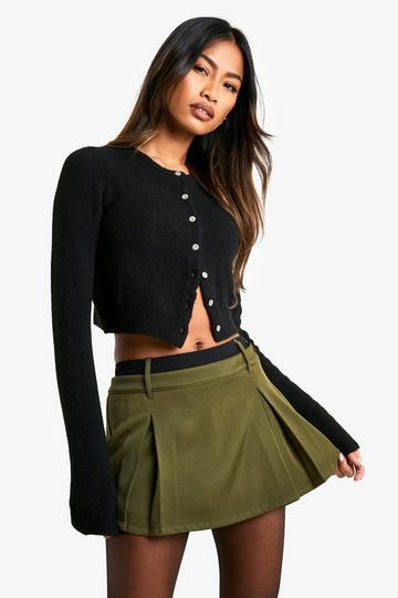 Contrast Waistband Box Pleat Skort khaki