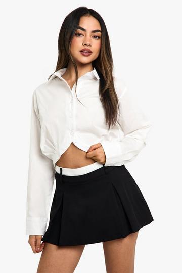 Contrast Waistband Box Pleat Skort black