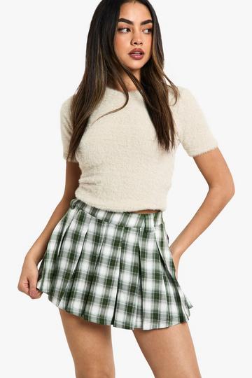 Check Pleat Mini Skirt khaki