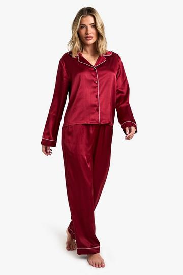 Petite Satijnen Pyjama Set Met Contrasterende Biezen red