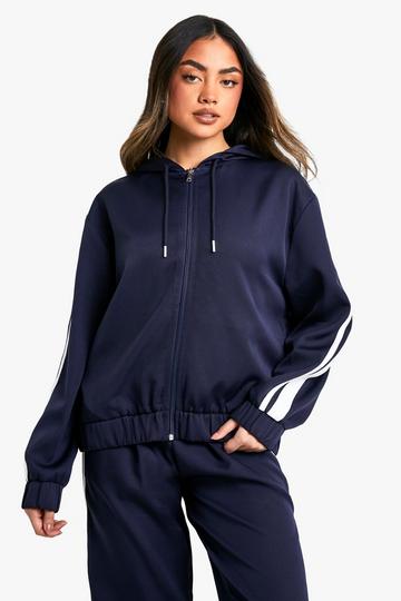 Side Stripe Woven Zip Through Tracksuit Top navy