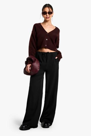 Drawstring Waistband Casual Woven Trousers black