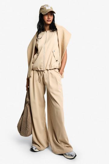 Stone Beige Drawstring Waist Woven Fluid Trousers