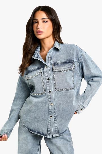 Petite Oversized Spijkerblouse Met Studs vintage blue
