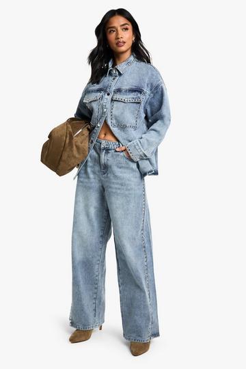 Petite Wide Leg Jeans Met Studs vintage blue