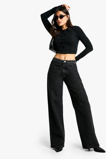 Tall Wide Leg Jeans Met Kleine Studs washed black