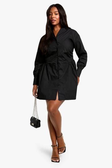 PLUS ROUCHED WAIST SHIRT DRESS black