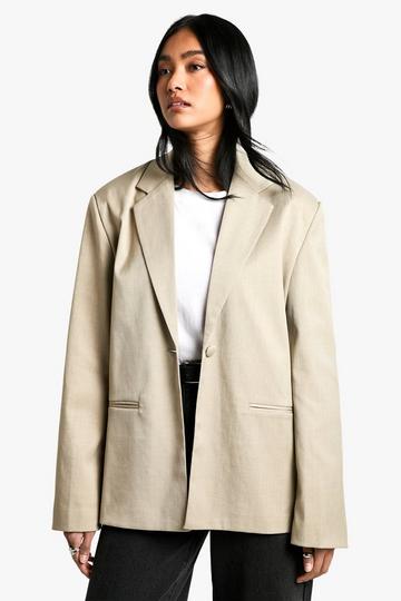 Stone Beige Tailored Single Breast Oversized Blazer