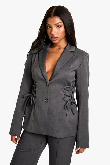 Woven Tailored Lace Up Blazer charcoal