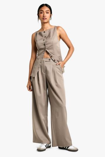 Tailored Pinstripe Wide Leg Trousers mocha