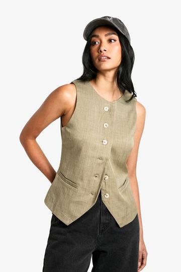 Gilet habillé boutonné sans manches olive