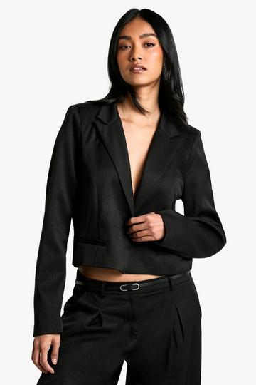 Korte Geweven Getailleerde Boxy Blazer black