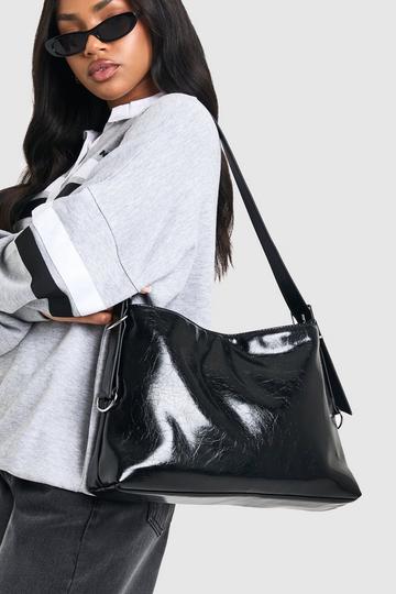 Distressed Leather Look Shoulder Bag black