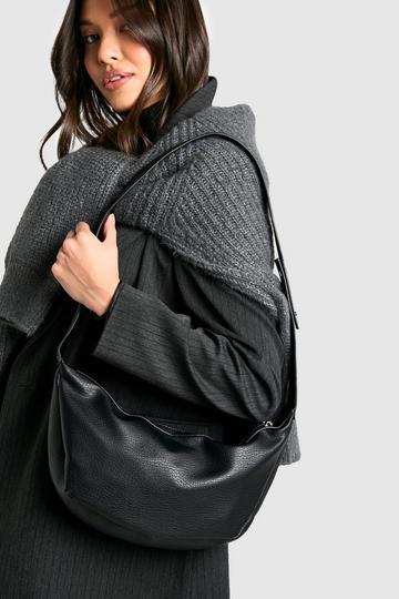 Black Textured PU Round Shoulder Bag